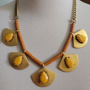J. Crew Gold/Orange Geometric Aztec Necklace